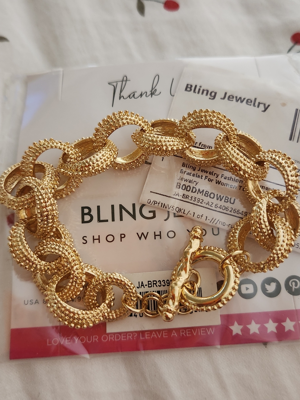 Bling Jewelry Gold Beadded Link Toggle Bracelet